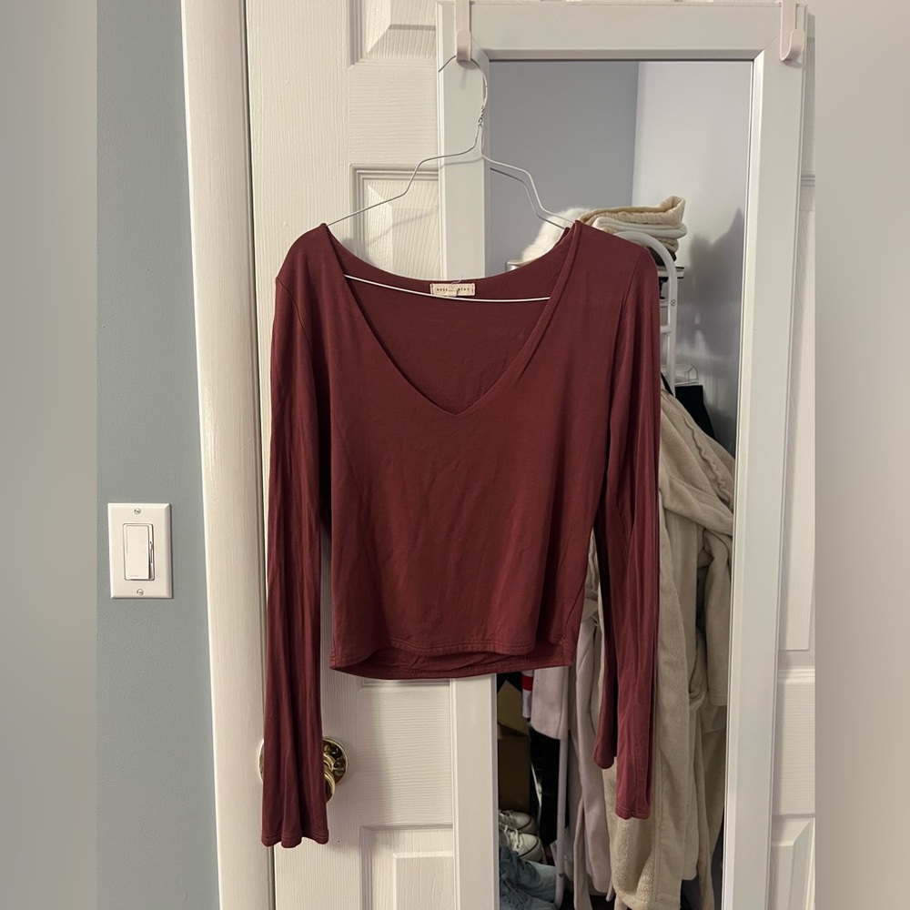 Wasabi + Mint Long Sleeve Crop Top - V Neck Long Sleeve